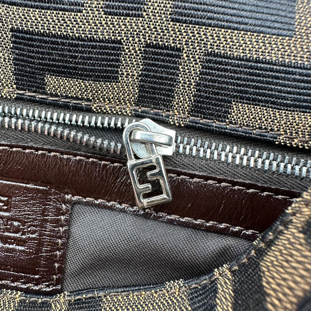 Fendi FF Logo Zucca Shoulder Crossbody Bag Brown Canvas Leather Vintage