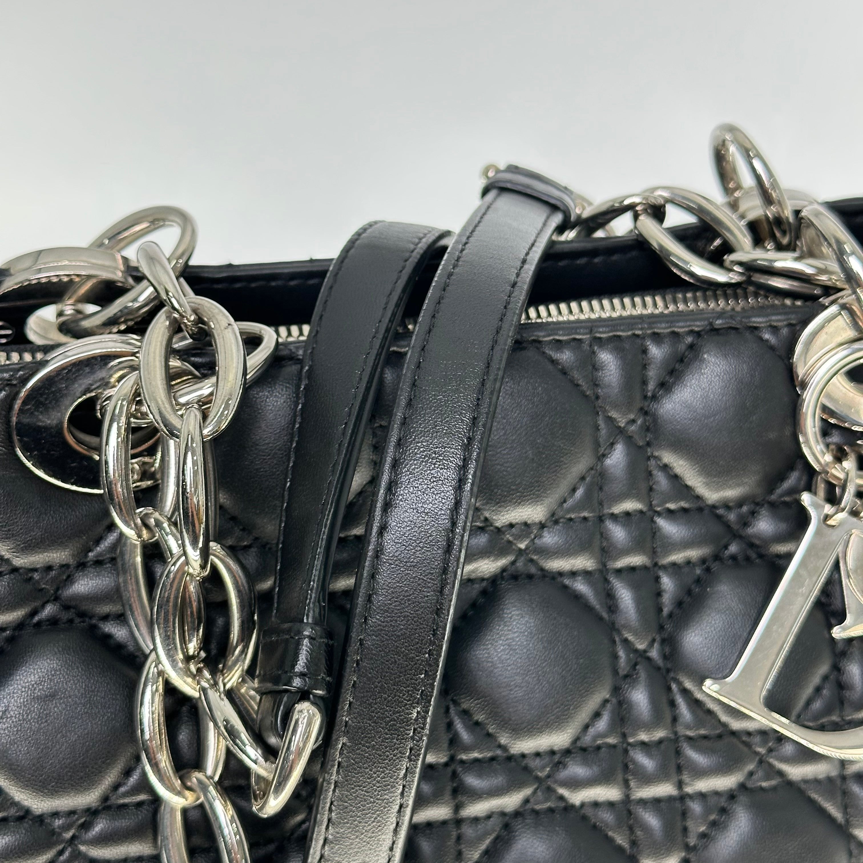 Christian Dior Lambskin Cannage Medium Dior Soft Shopping Tote Black