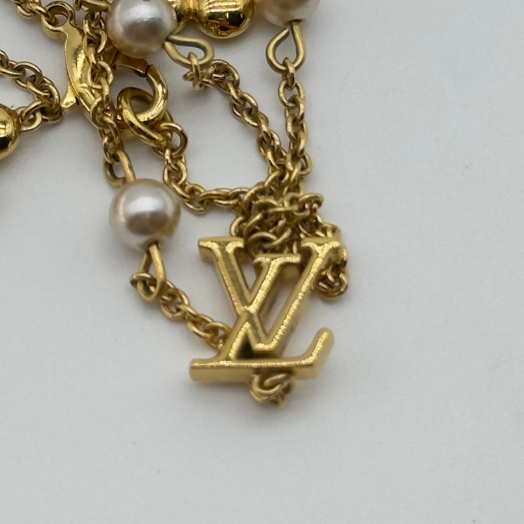 Louis Vuitton Gold Pearl Monogram Charm Necklace