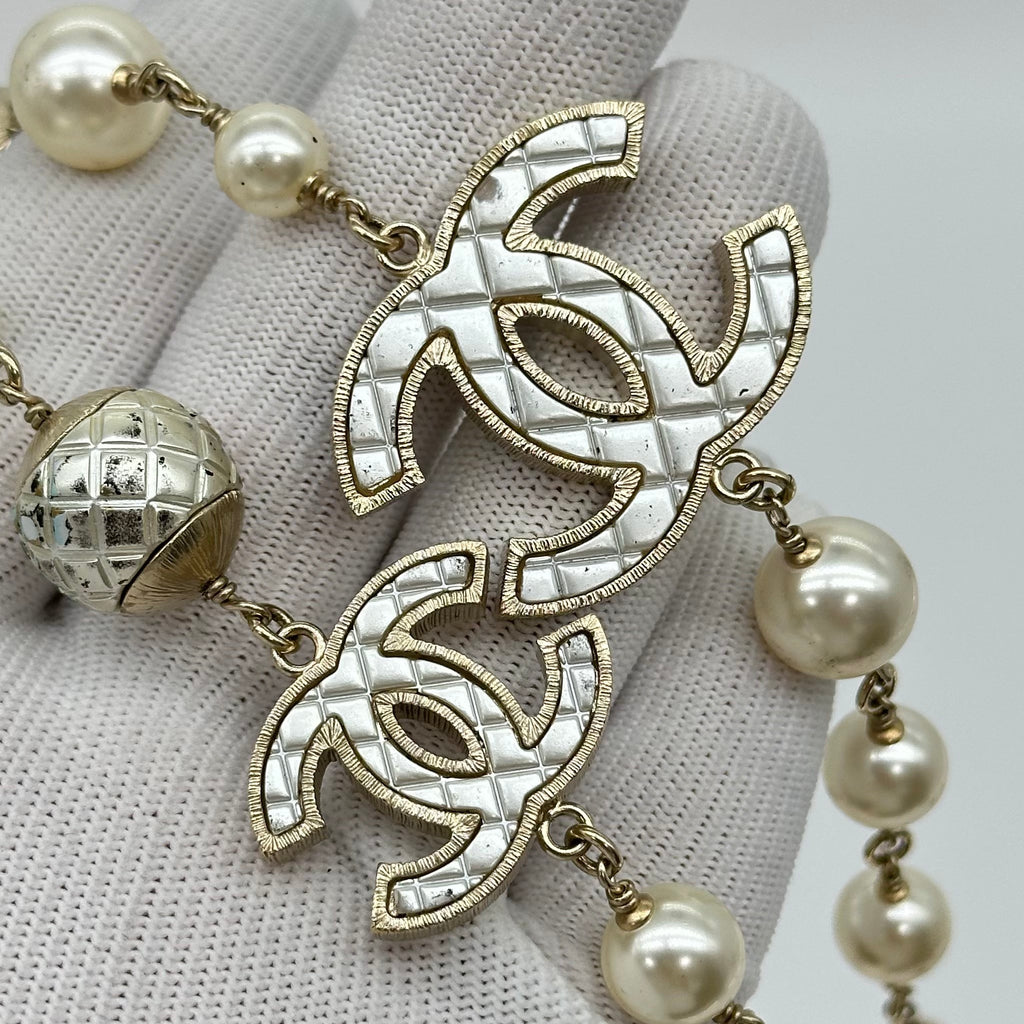 Chanel Double C Pearl Sweater Chain Necklace