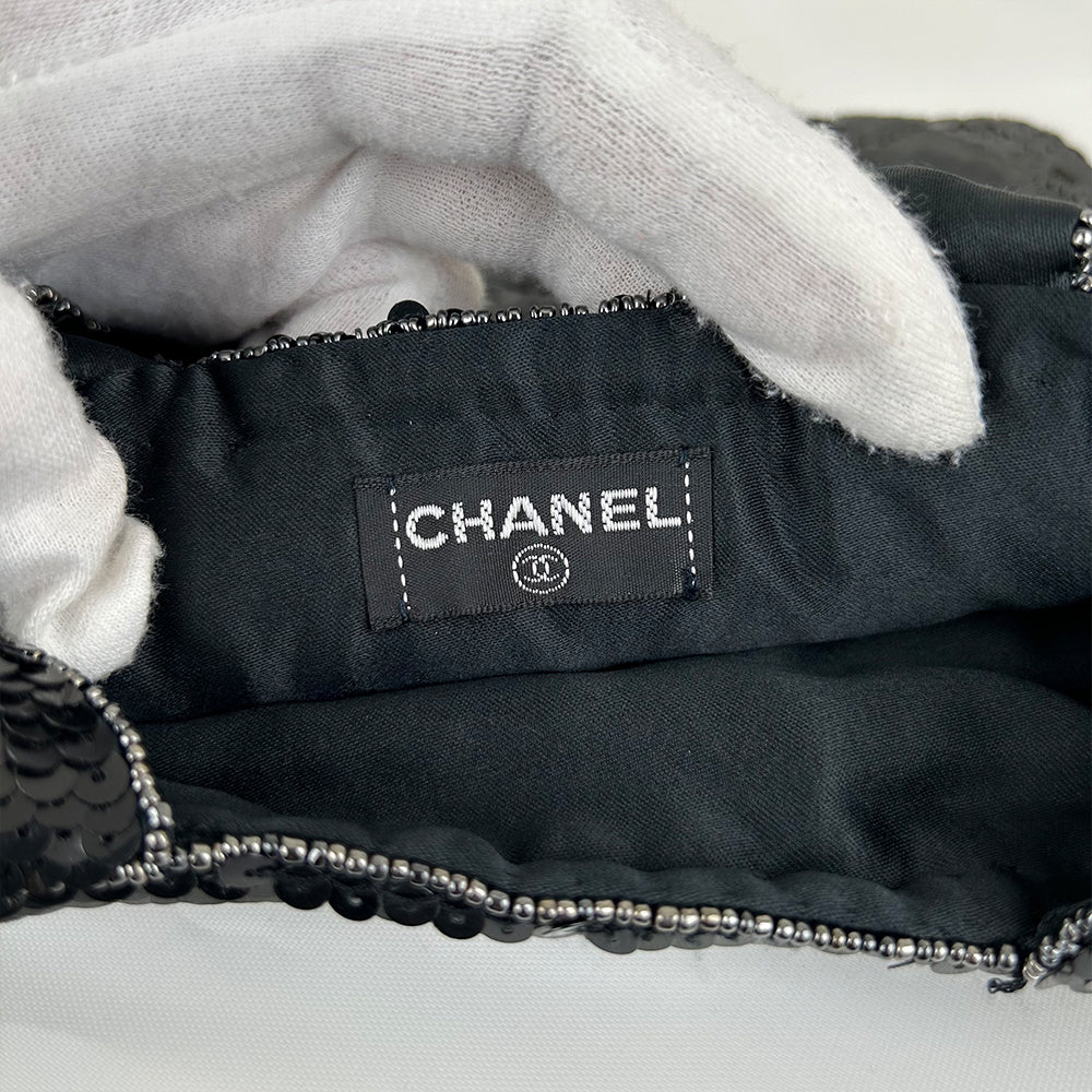 Chanel Coco Mark Metallic Black Sequin Tote Bag