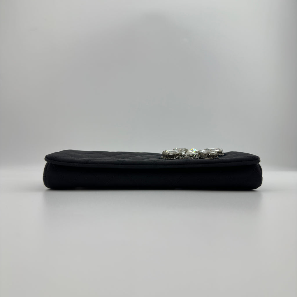 CHANEL Pearl Bijou Black Satin Rhinestone Embellished  Shoulder Bag Evening Bag 10XXXXXX