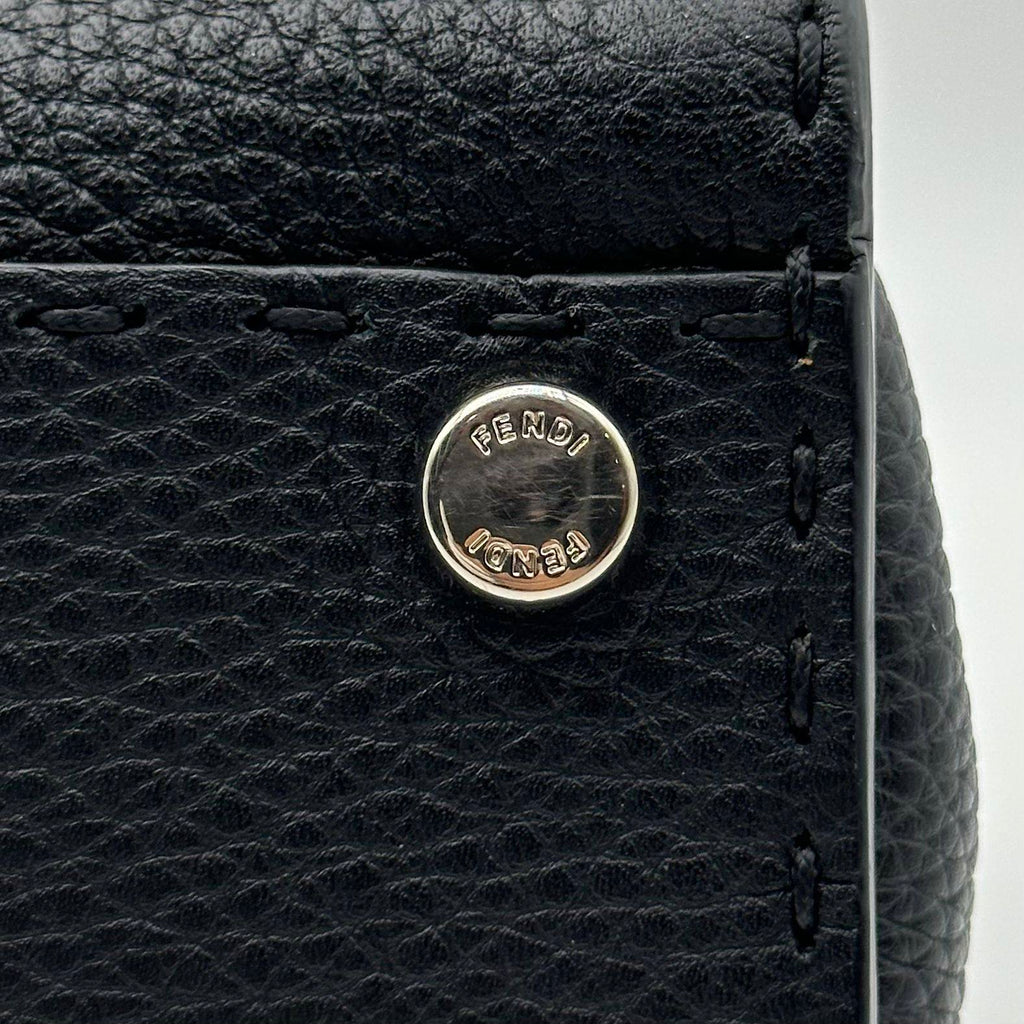 Fendi Peekaboo Regular Size Selleria Calfskin Leather 2WAY Handbag Shoulder Bag Black