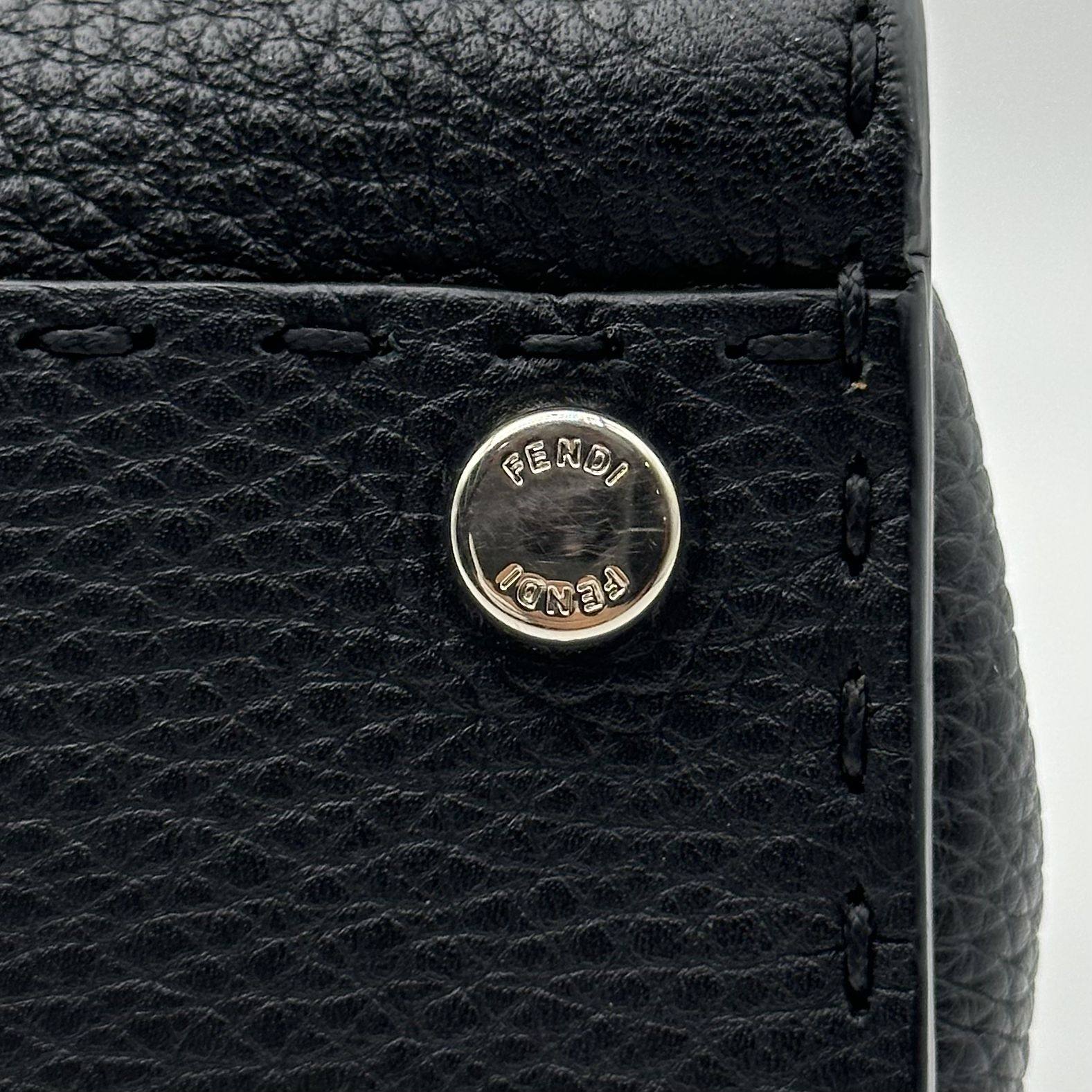 Fendi Peekaboo Regular Size Selleria Calfskin Leather 2WAY Handbag Shoulder Bag Black