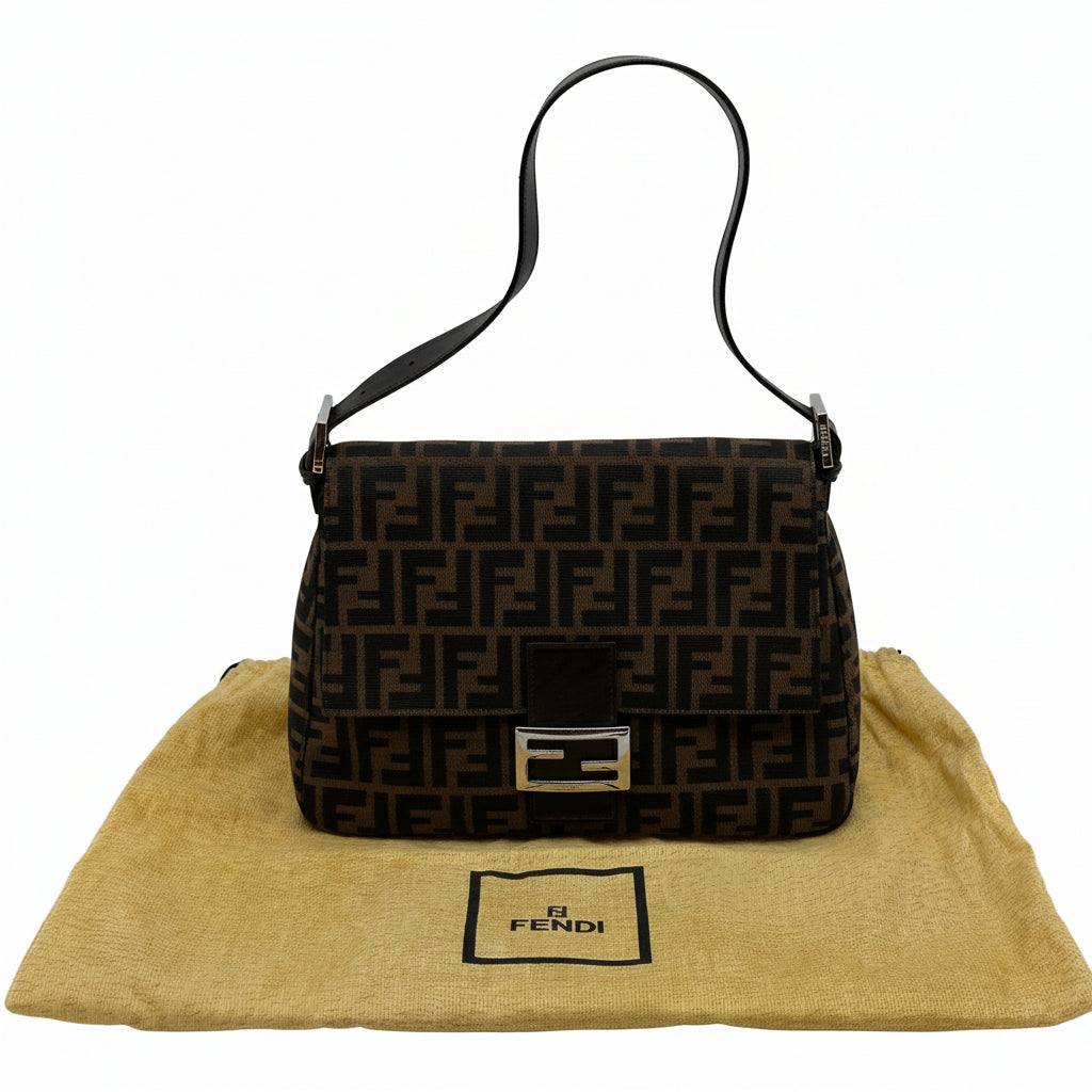 Fendi Zucca Canvas Baguette Medium Brown Shoulder Bag