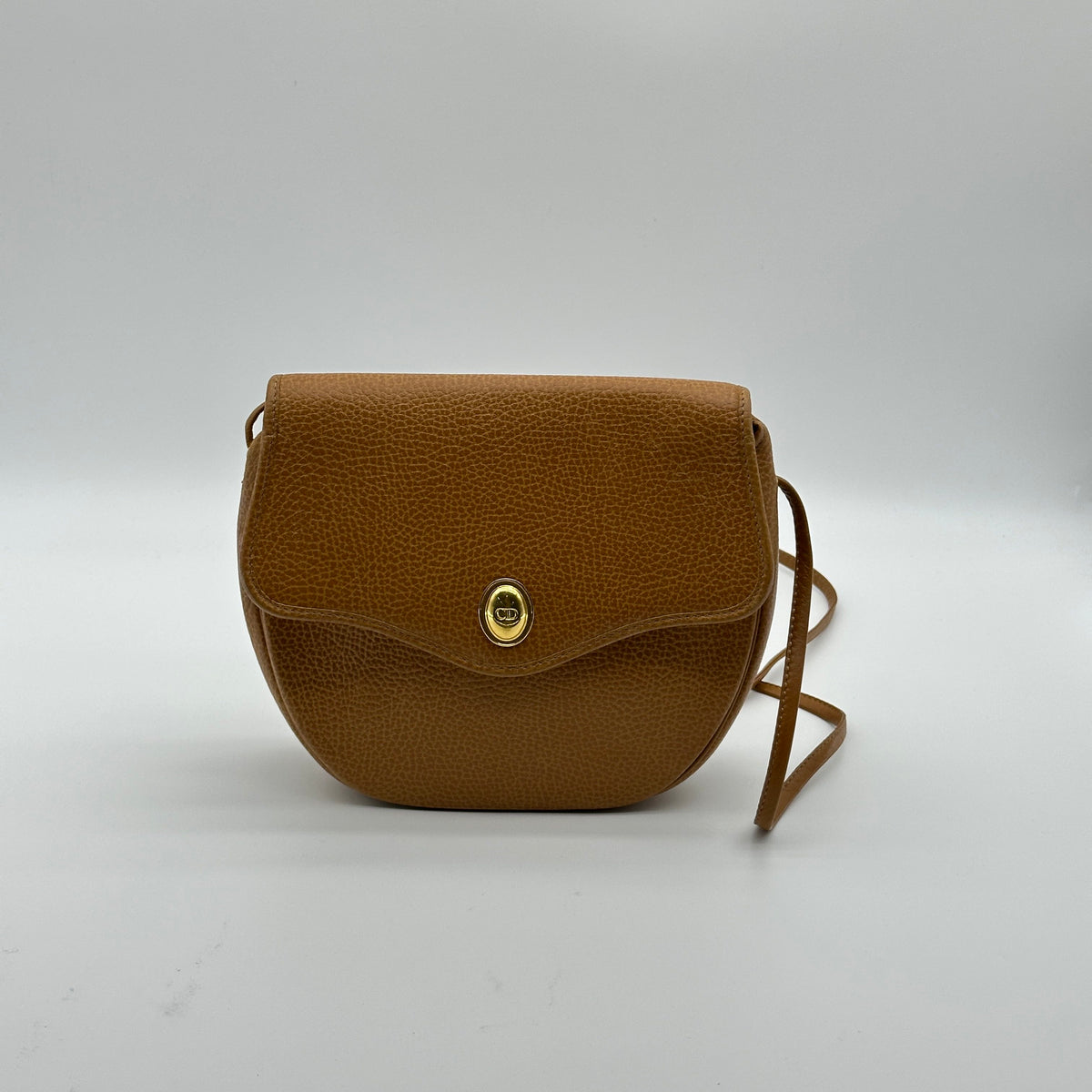 Christian Dior CD Camel Leather Vintage Shoulder Bag