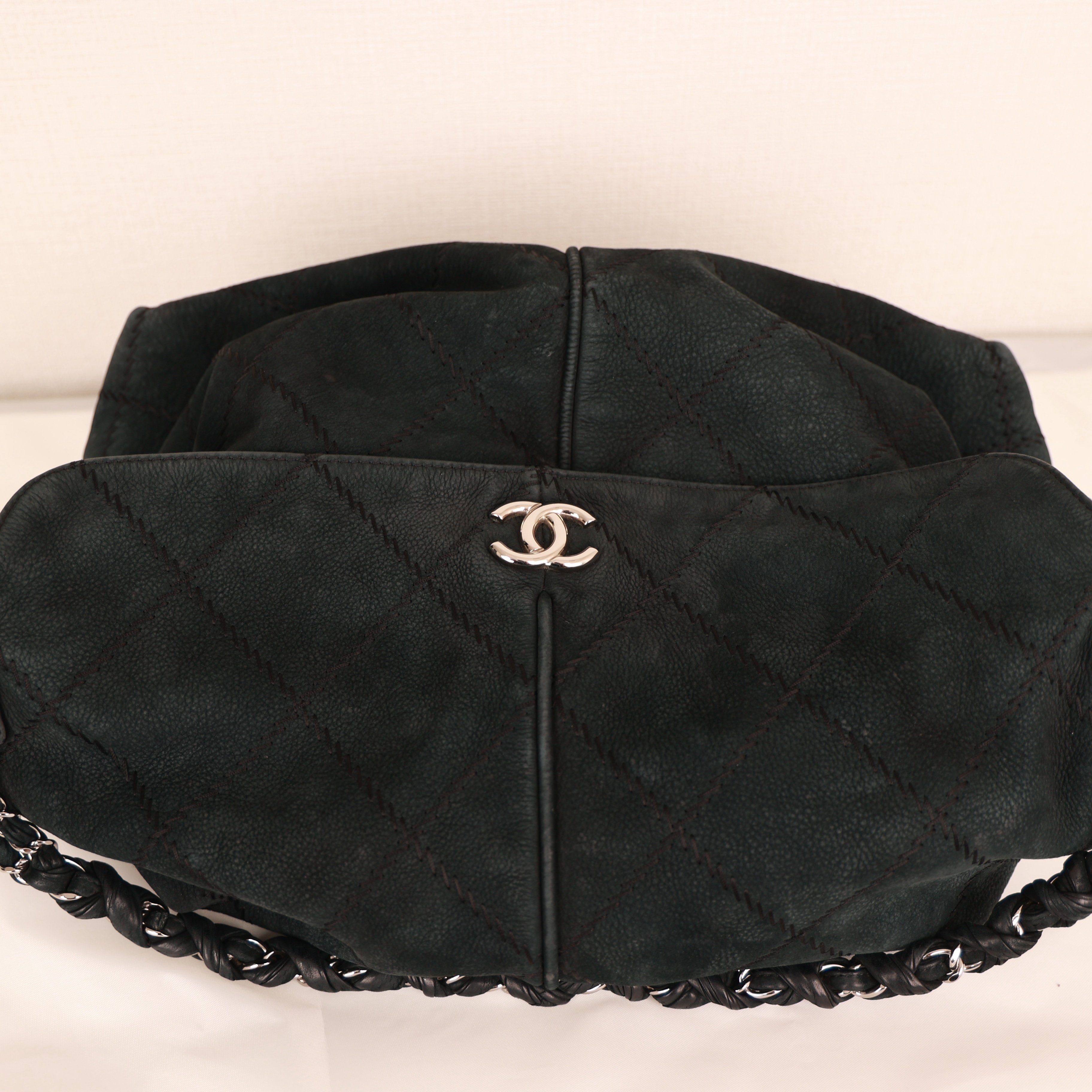 Chanel Ultra Stitch Leather Chain Shoulder Bag Black with Silver Hardware