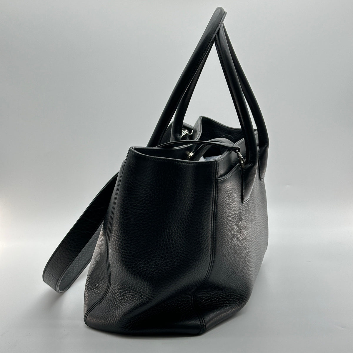 Chanel Executive Leather Black Silver Tote Shoulder Bag