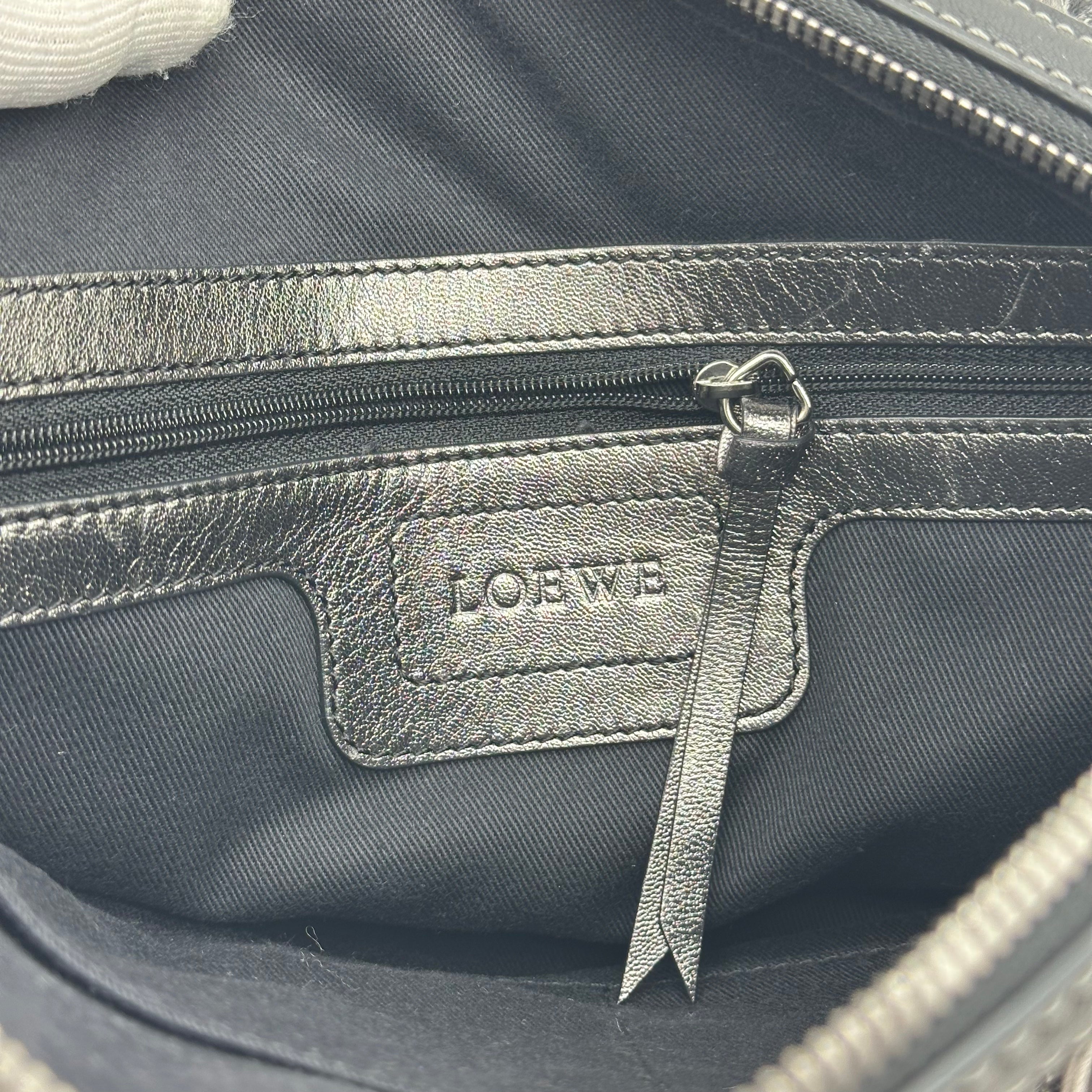 LOEWE Handbag Leather Nylon Black Silver Hardware