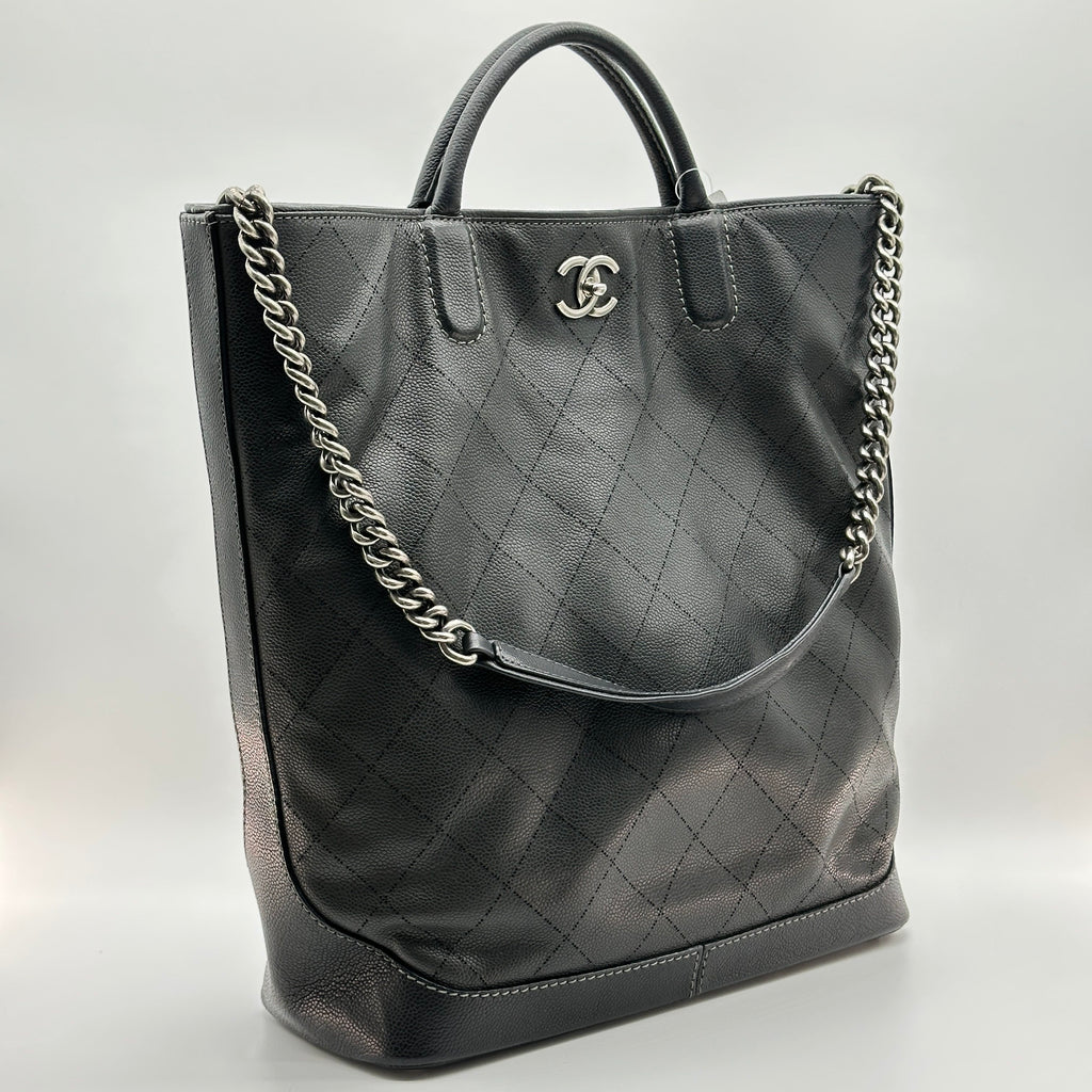 chanel matelasse caviar skin 2 way tote bag black gunmetal fittings no serial number