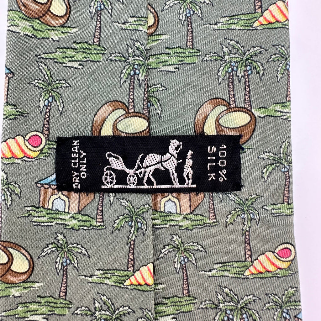Hermes Coconut Oasis Necktie Green