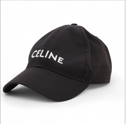 Celine Logo Cap L Cotton Black Wears Marked With odor Lint on fabric Frayed