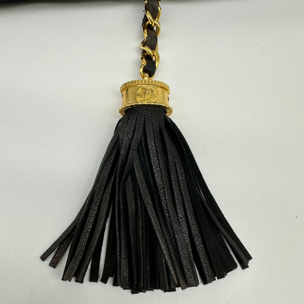 Chanel Quilted Suede Tassel Black Chain Shoulder Bag