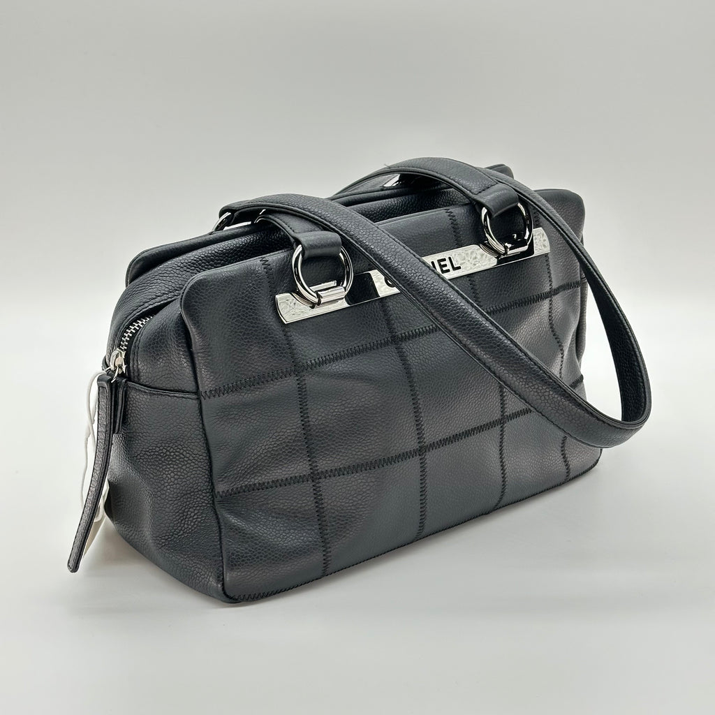 Chanel Caviar Skin Choco Bar Mini Boston Bag Black Vintage 9 Series