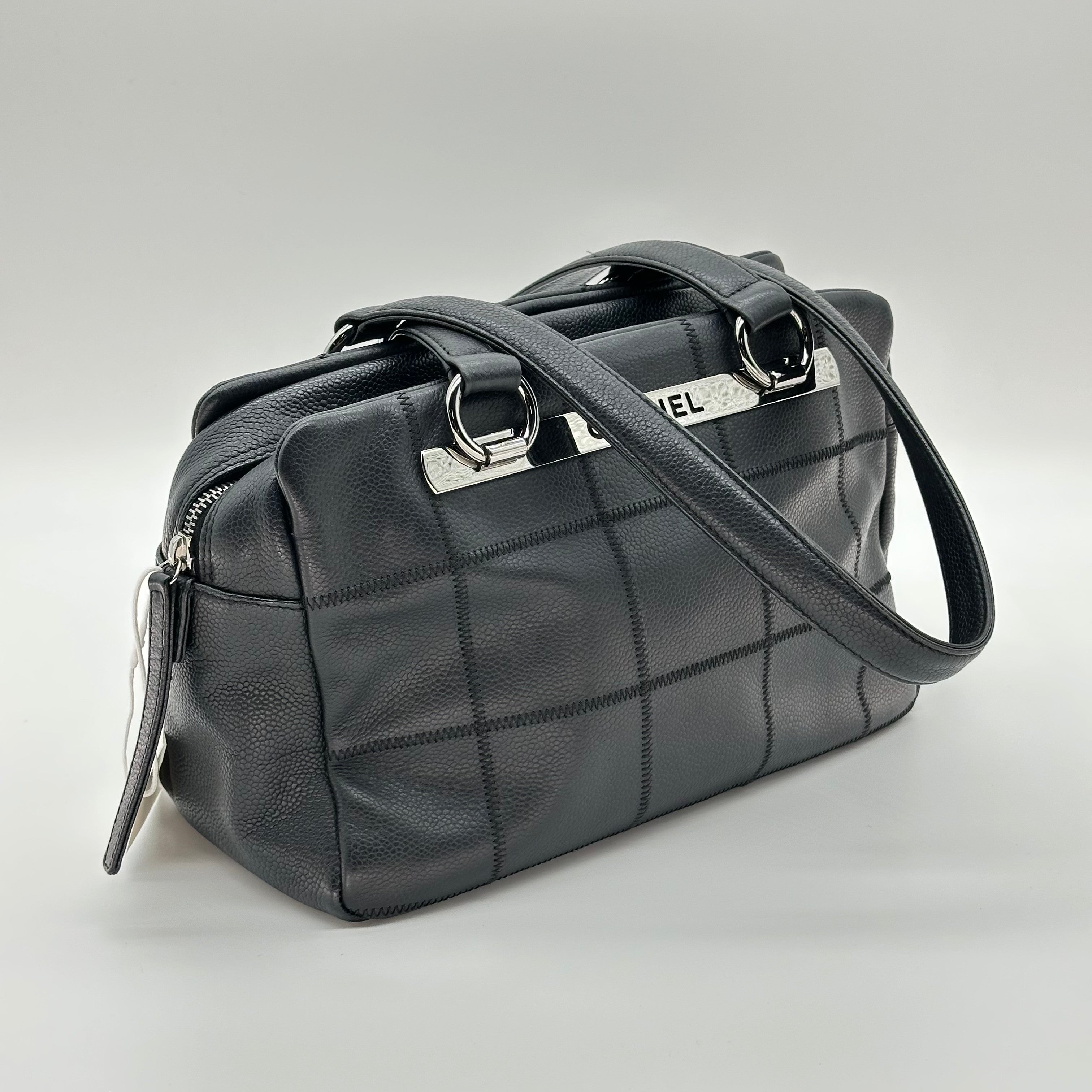 Chanel Caviar Skin Choco Bar Mini Boston Bag Black Vintage 9 Series