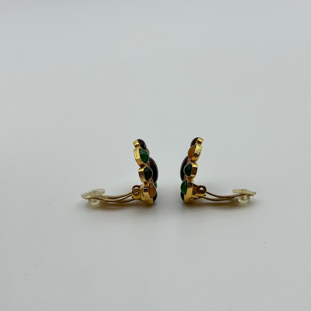 Chanel 96A Gold Multicolor Stone Clip-On Earrings