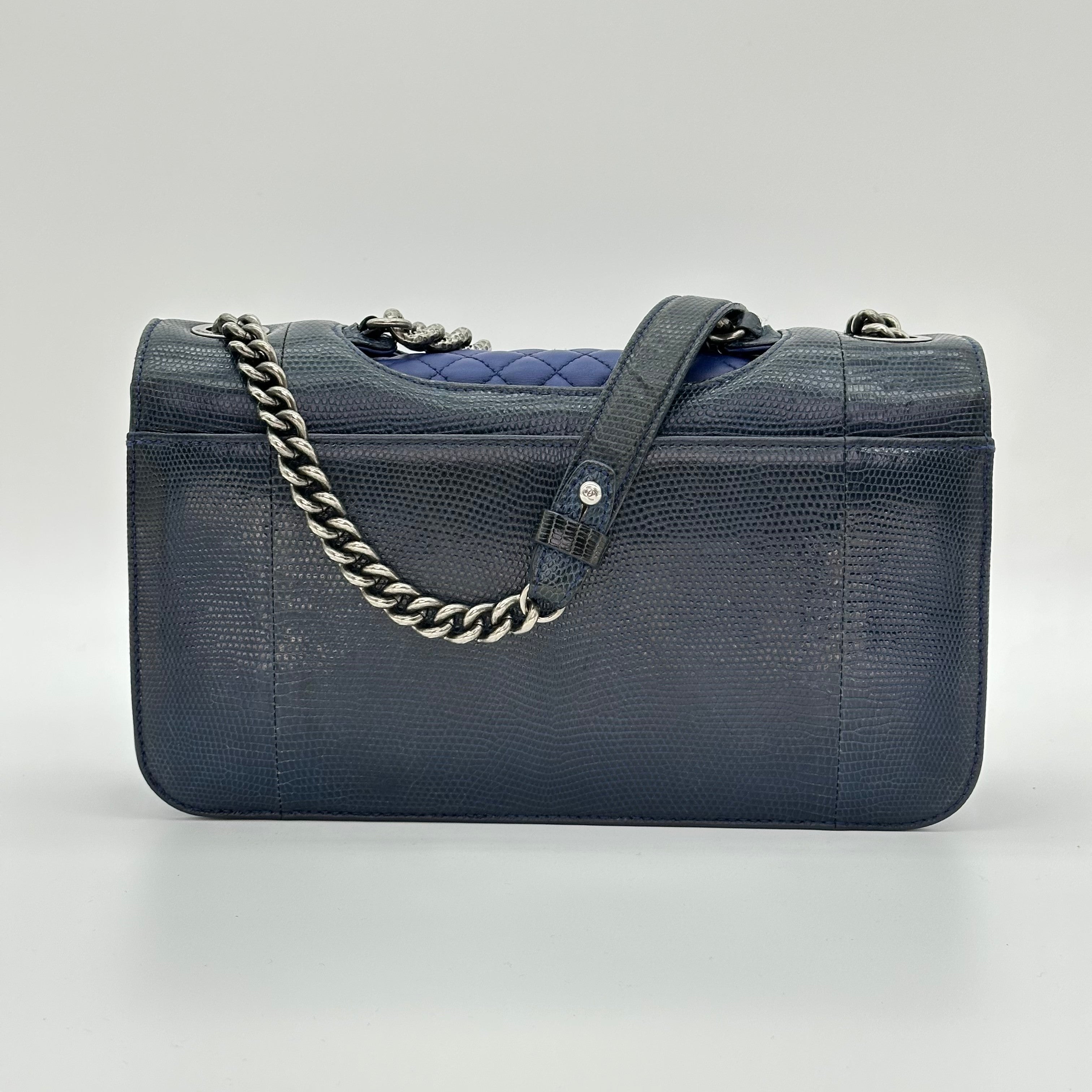 Chanel Blue Lizard Medium Perfect Edge Double Flap Bag production 17 Series