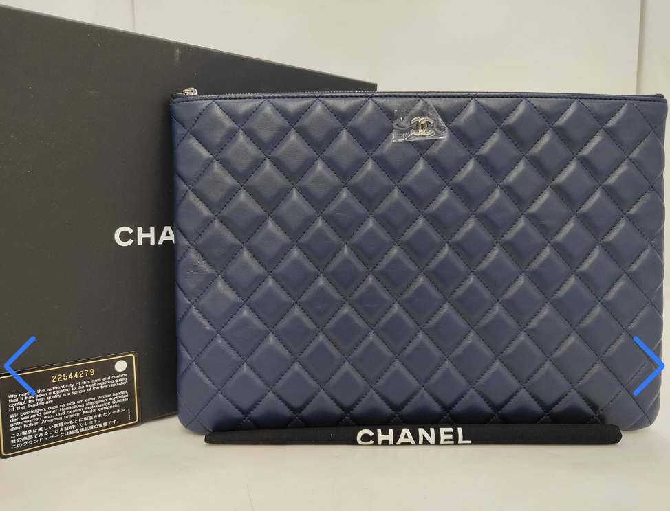 Chanel Quilted Lambskin Navy Clutch Bag