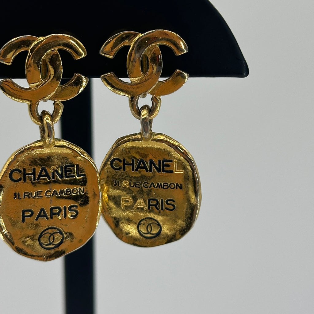Chanel Coco Mark Cambon Plate Gold-Tone Drop Earrings