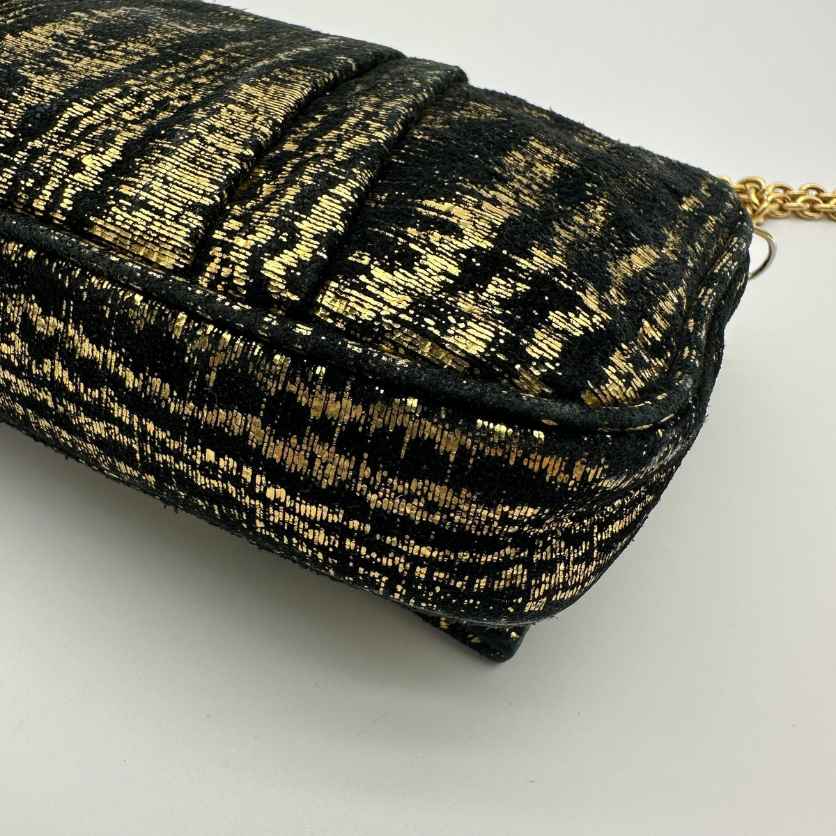 Fendi Velour Chain Shoulder Bag Black×Gold 8BP046