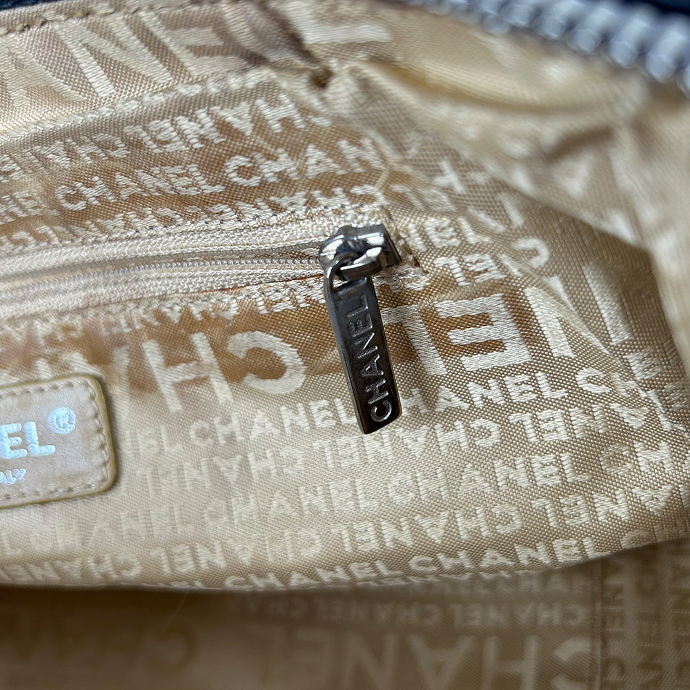 CHANEL Fringe Charm Handbag Mini Boston Bag Logo Embossed Coco Mark Engraved Silver Hardware Leather