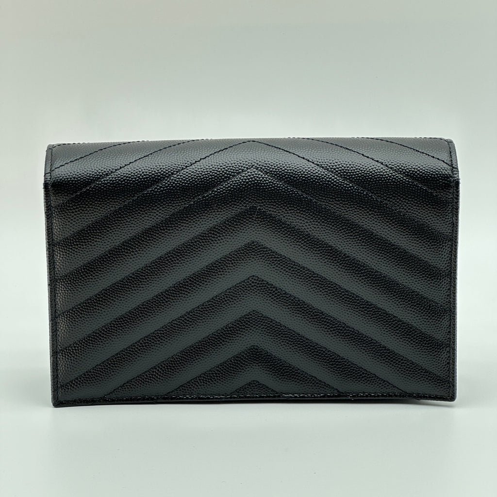 Saint Laurent Paris envelopes Leather Chain Wallet Black 695108