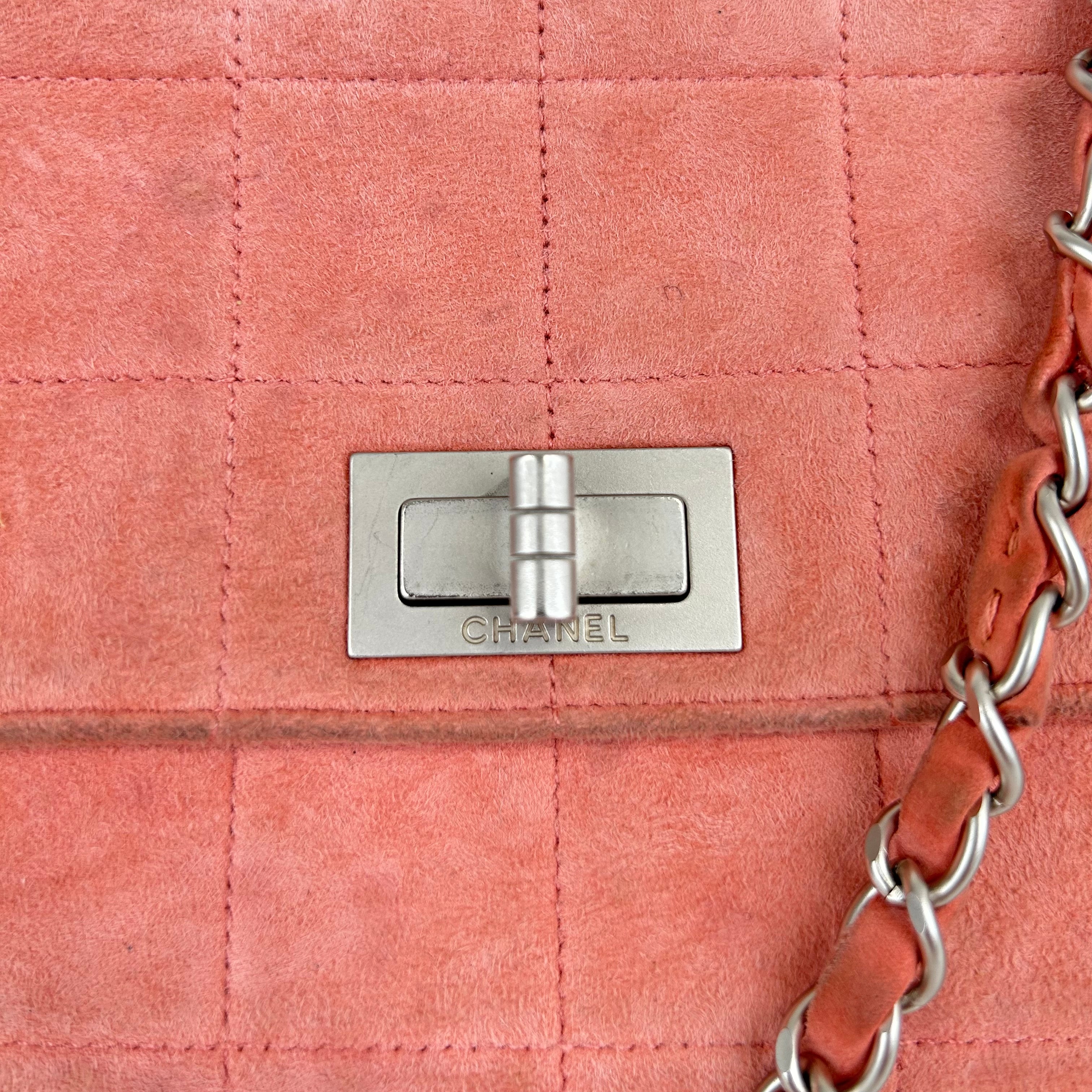 Chanel Pink Choco Bar Reissue Suede Flap Bag Leather Metal