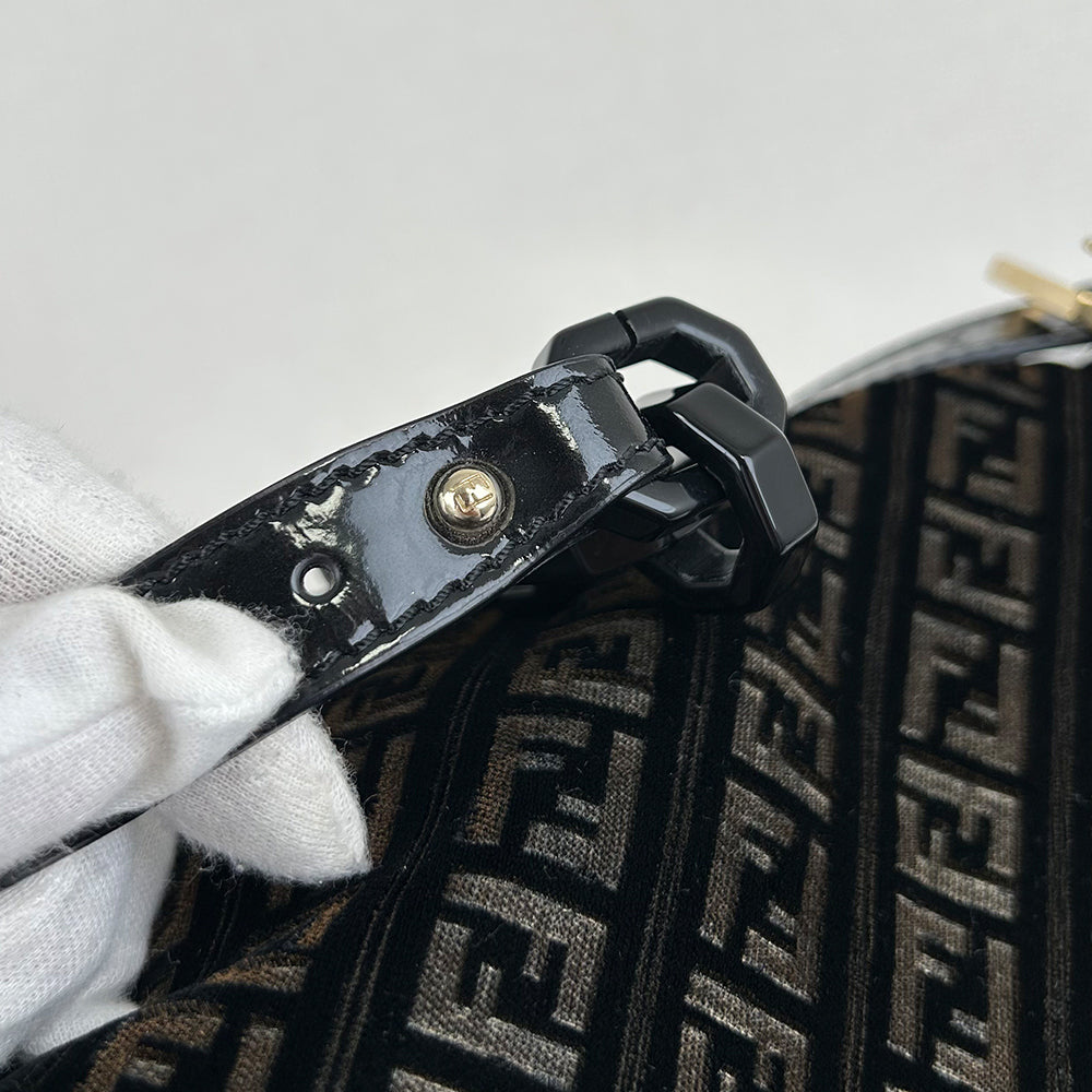 Fendi Black Velvet Baguette Bag Gold Hardware Acrylic Chain