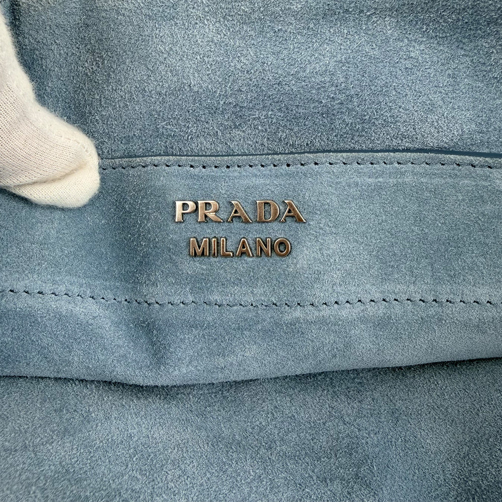 Prada Etiquette Denim Tote Bag Calfskin Leather Strap 2Way Shoulder Bag