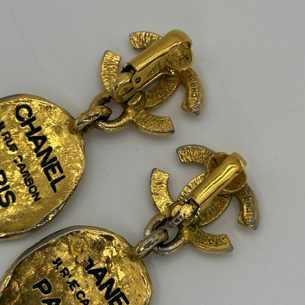 Chanel Coco Mark Cambon Plate Gold-Tone Drop Earrings