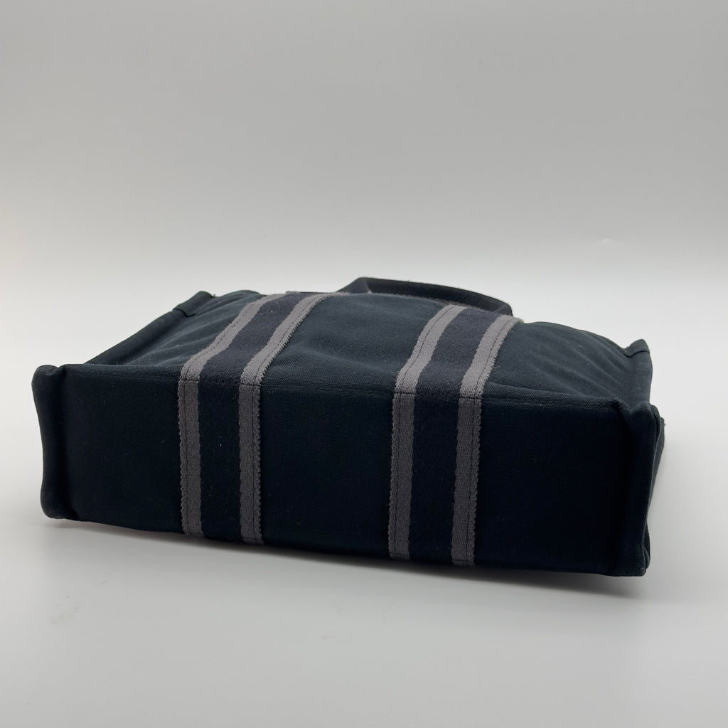Hermes Striped Canvas Fourre Tout PM Black Tote Bag
