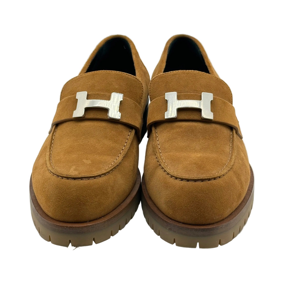 Hermès Suede Goatskin Faubourg Brown Loafers