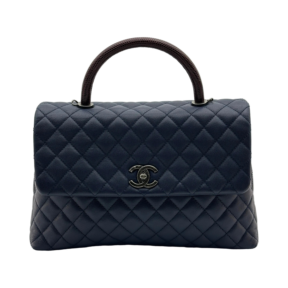 Chanel Quilted Caviar Leather Navy Top Handle Flap Bag