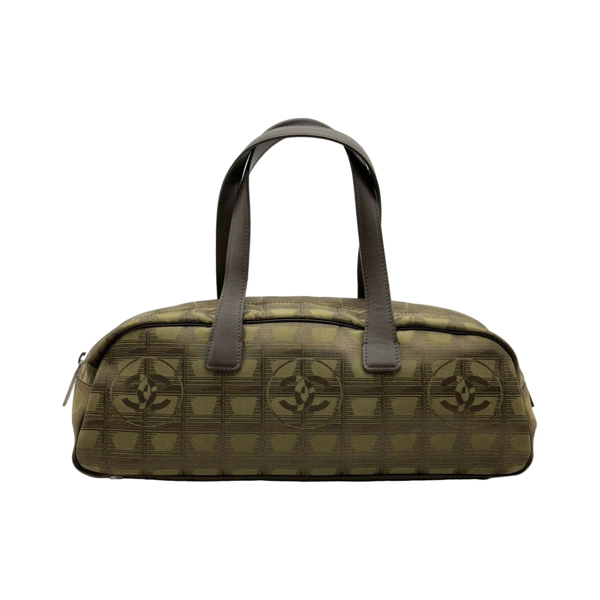 Chanel New Travel Line CC Jacquard Brown Bowling Bag