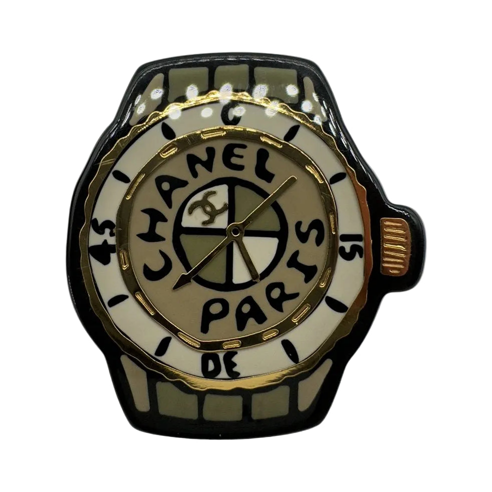 Chanel Watch Motif Gold-Tone Round Brooch