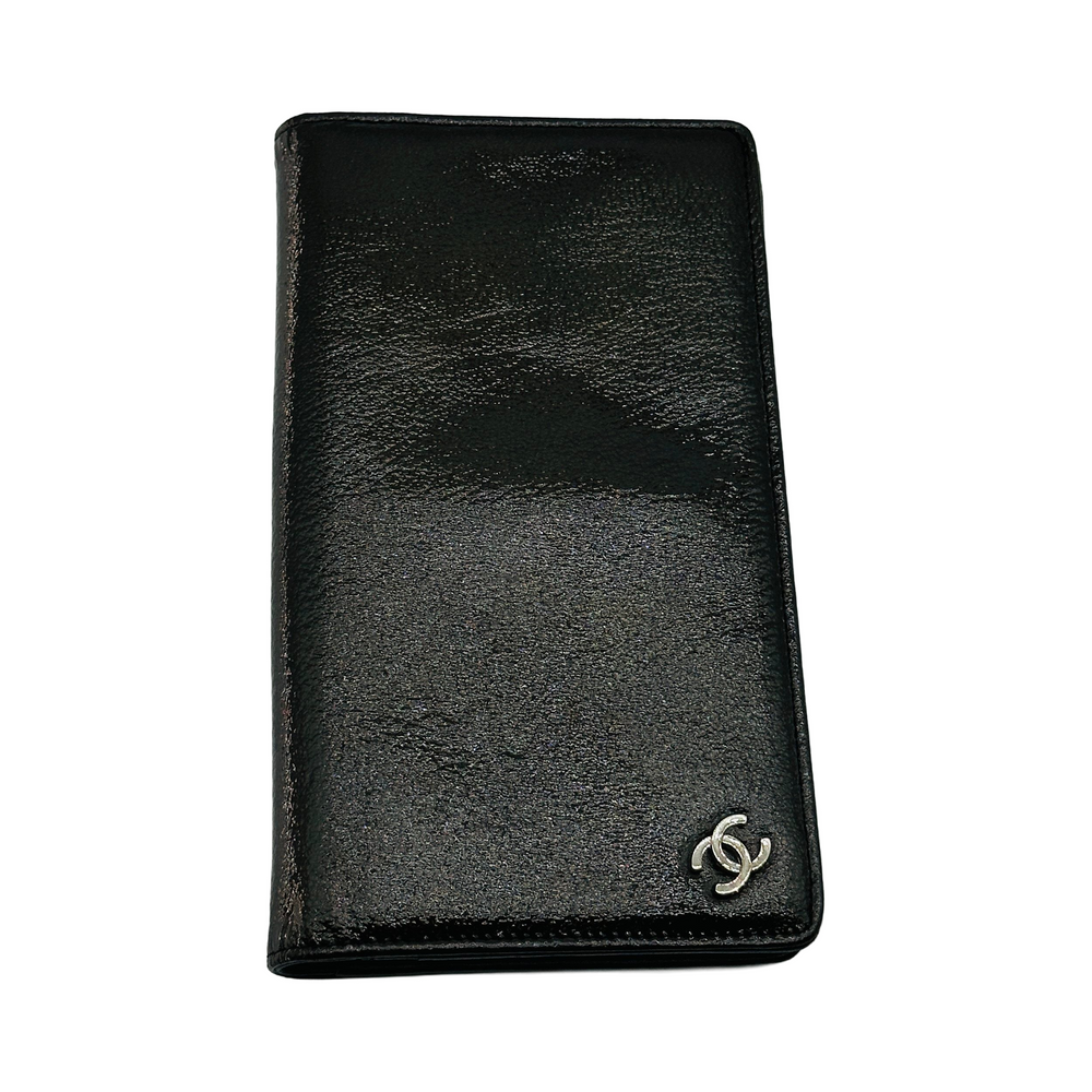 Chanel Patent Leather Coco Mark Long Black Bifold Wallet