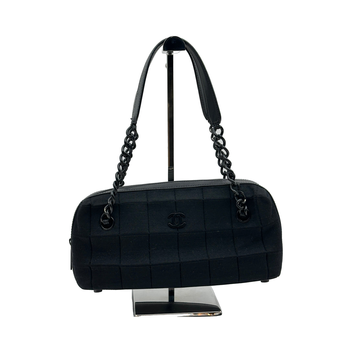 Chanel Chocolate Bar Cotton Chain Shoulder Bag Black Black Metal Fittings 7040713 7XXXXXX
