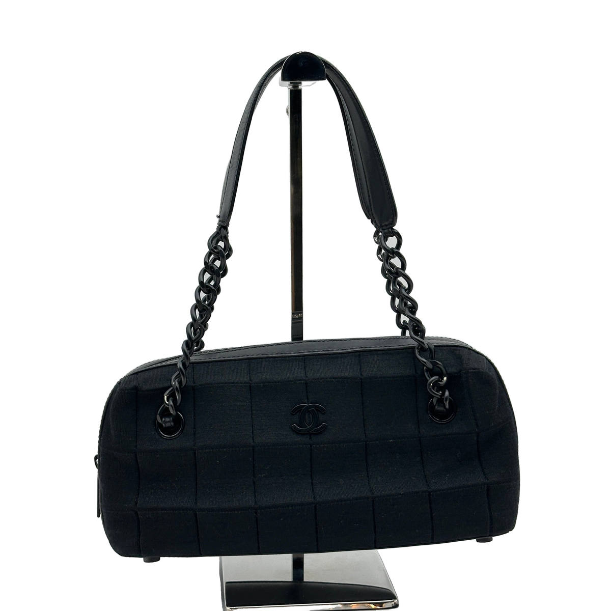 Chanel Chocolate Bar Cotton Chain Shoulder Bag Black Black Metal Fittings 7040713 7XXXXXX