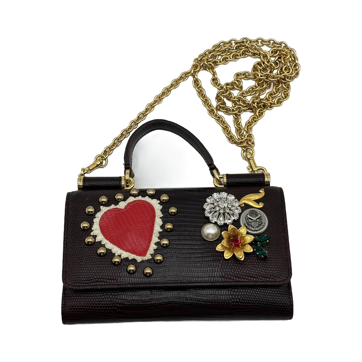 Dolce & Gabbana Sicily Lizard Chain Wallet purple x black