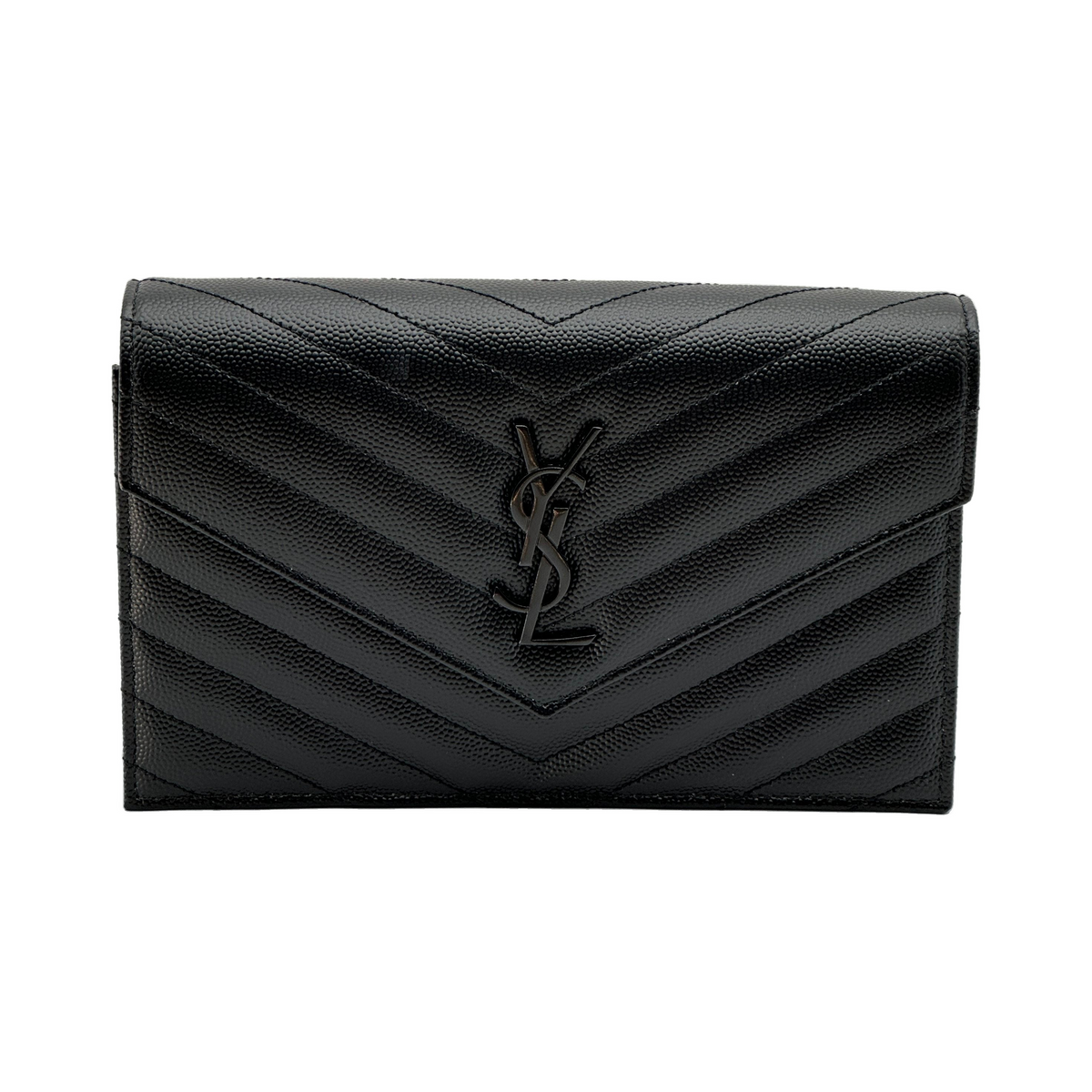 Saint Laurent Paris envelopes Leather Chain Wallet Black 695108
