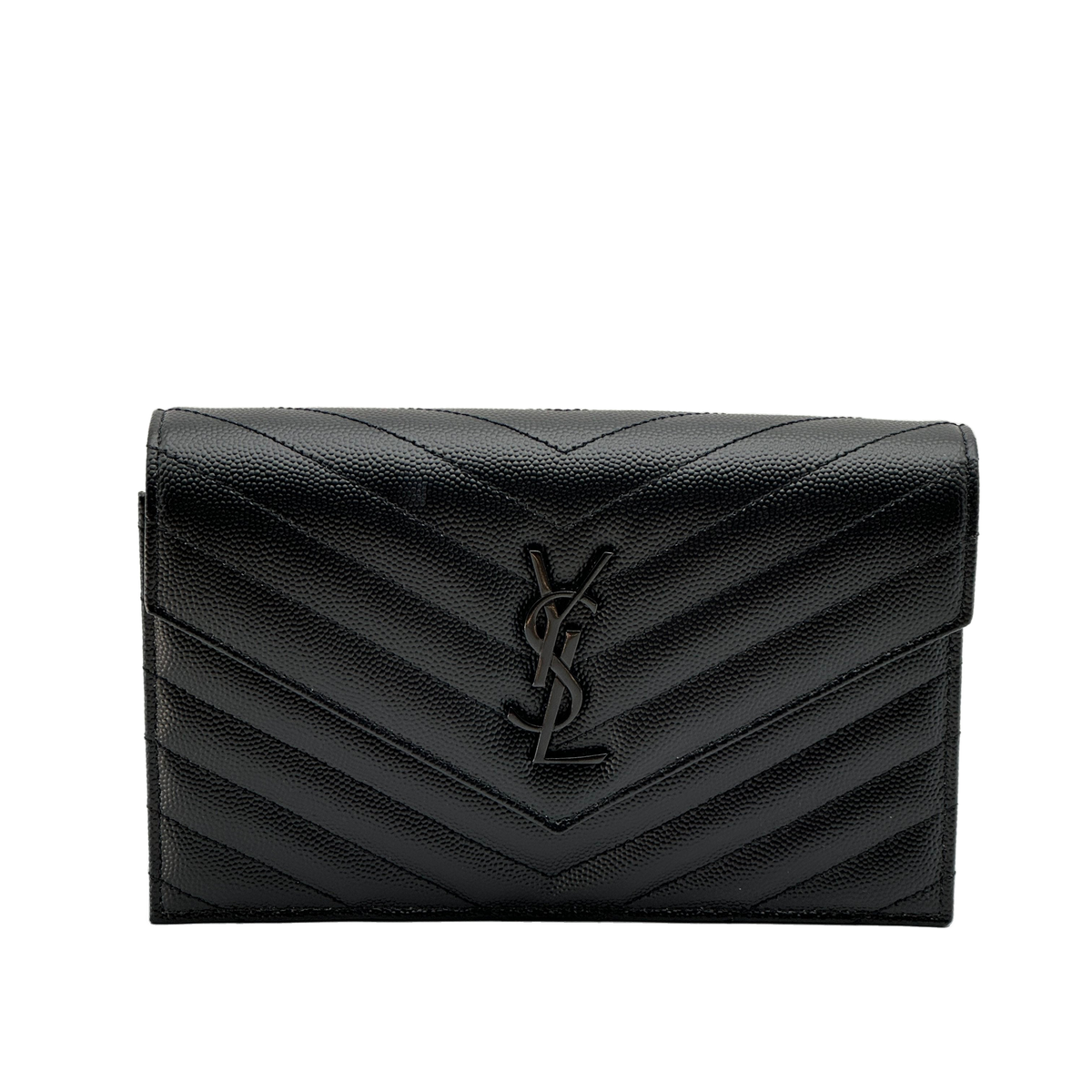 Saint Laurent Paris envelopes Leather Chain Wallet Black 695108