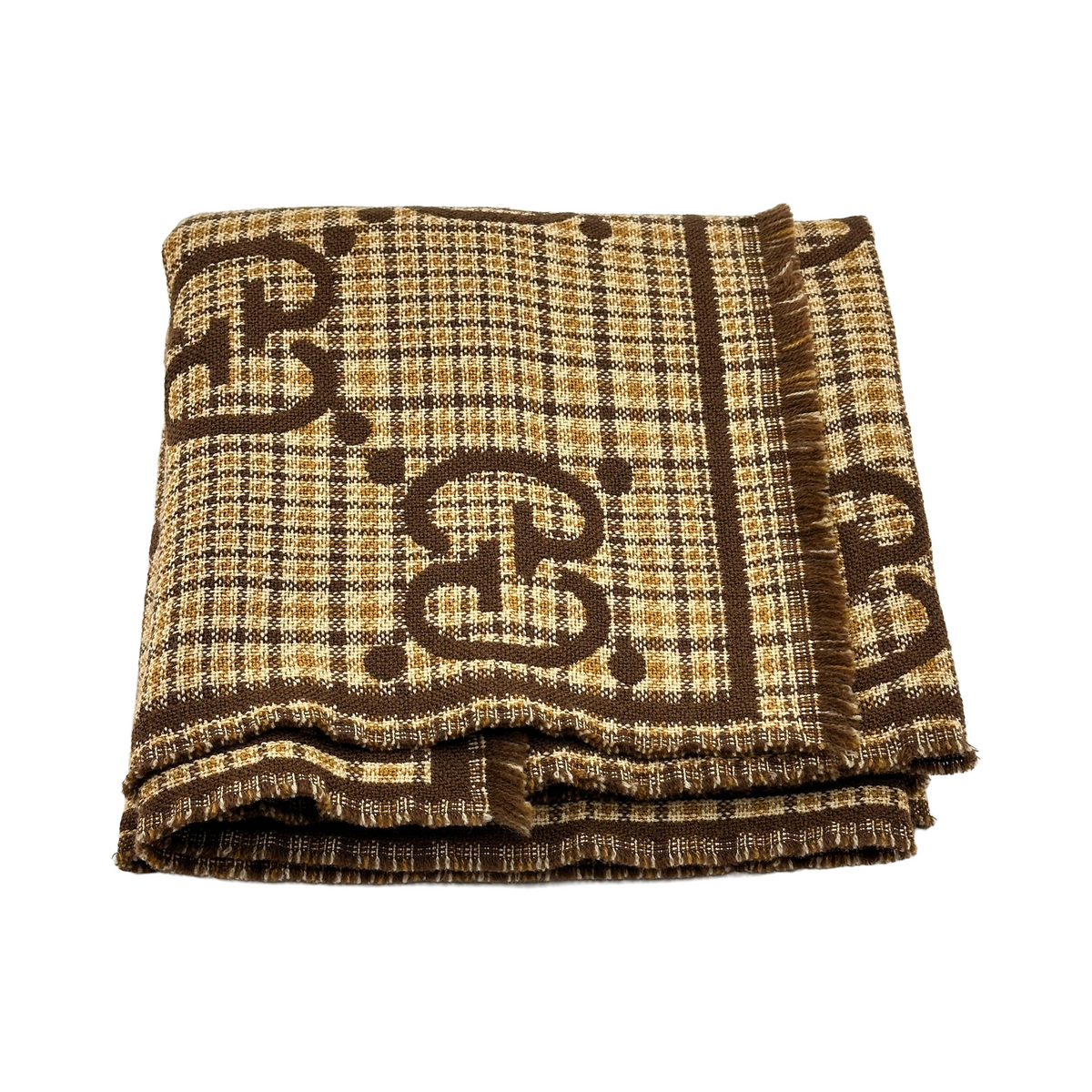 Gucci 660025 check GG Scarf Fabric Brown Wears Lint on fabric Wrinkled Frayed No quality tags