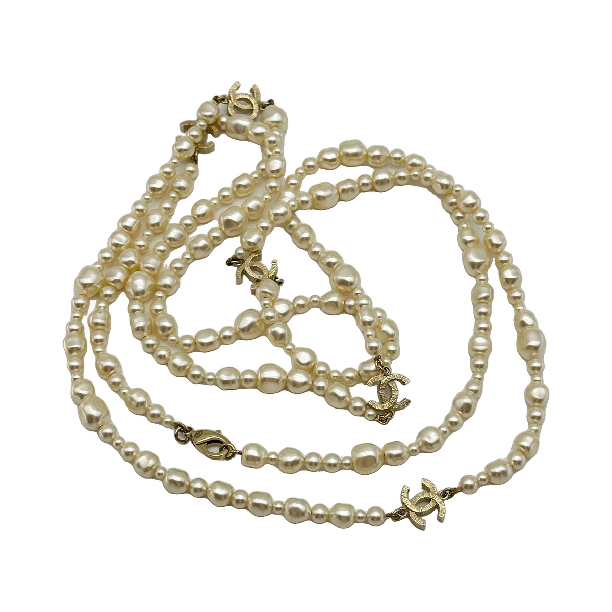 Chanel Coco Mark 13C Long necklaces GP x Imitation pearl Wears Scratched Losing luster Discoloration wire elongation Peeling off
