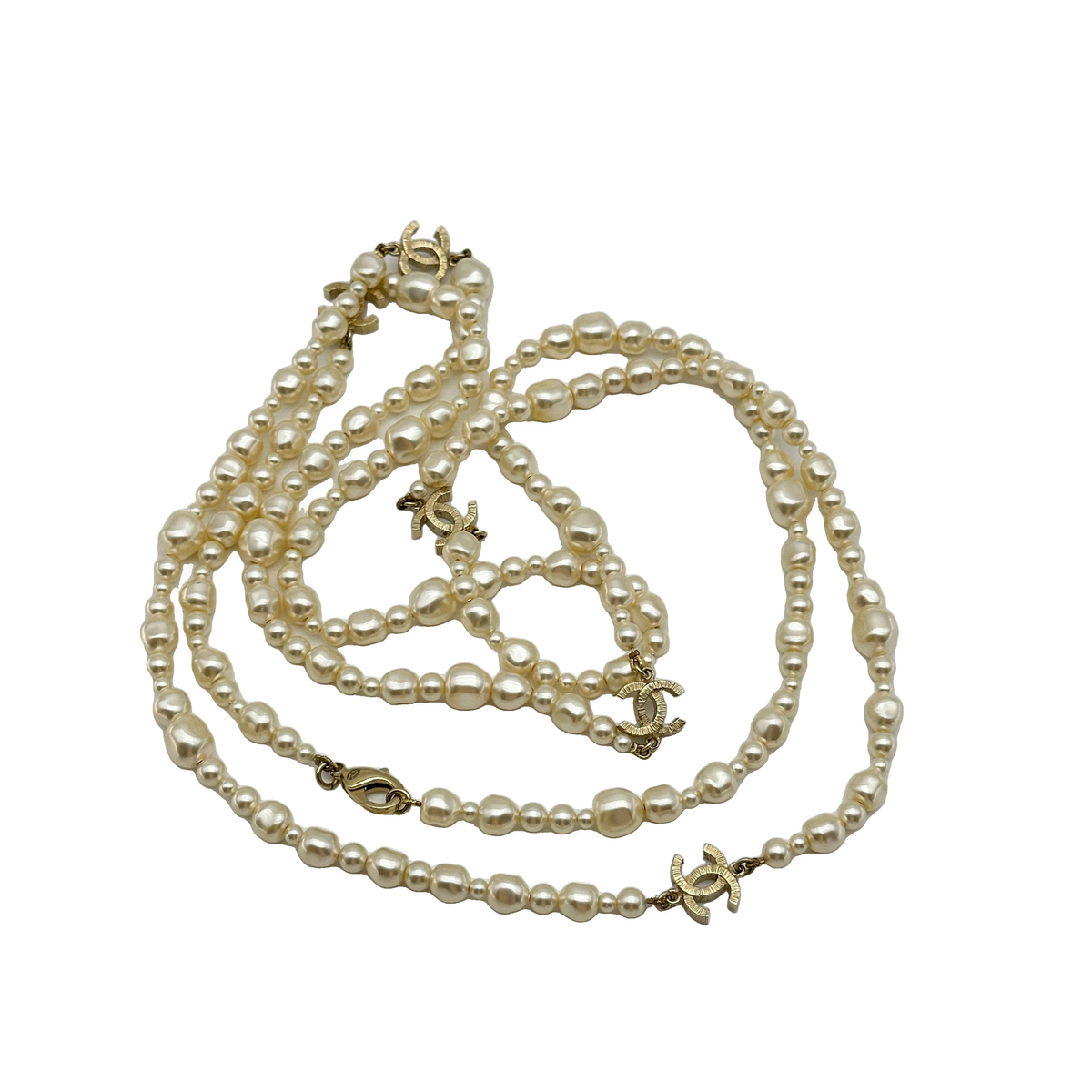 Chanel Coco Mark 13C Long necklaces GP x Imitation pearl Wears Scratched Losing luster Discoloration wire elongation Peeling off