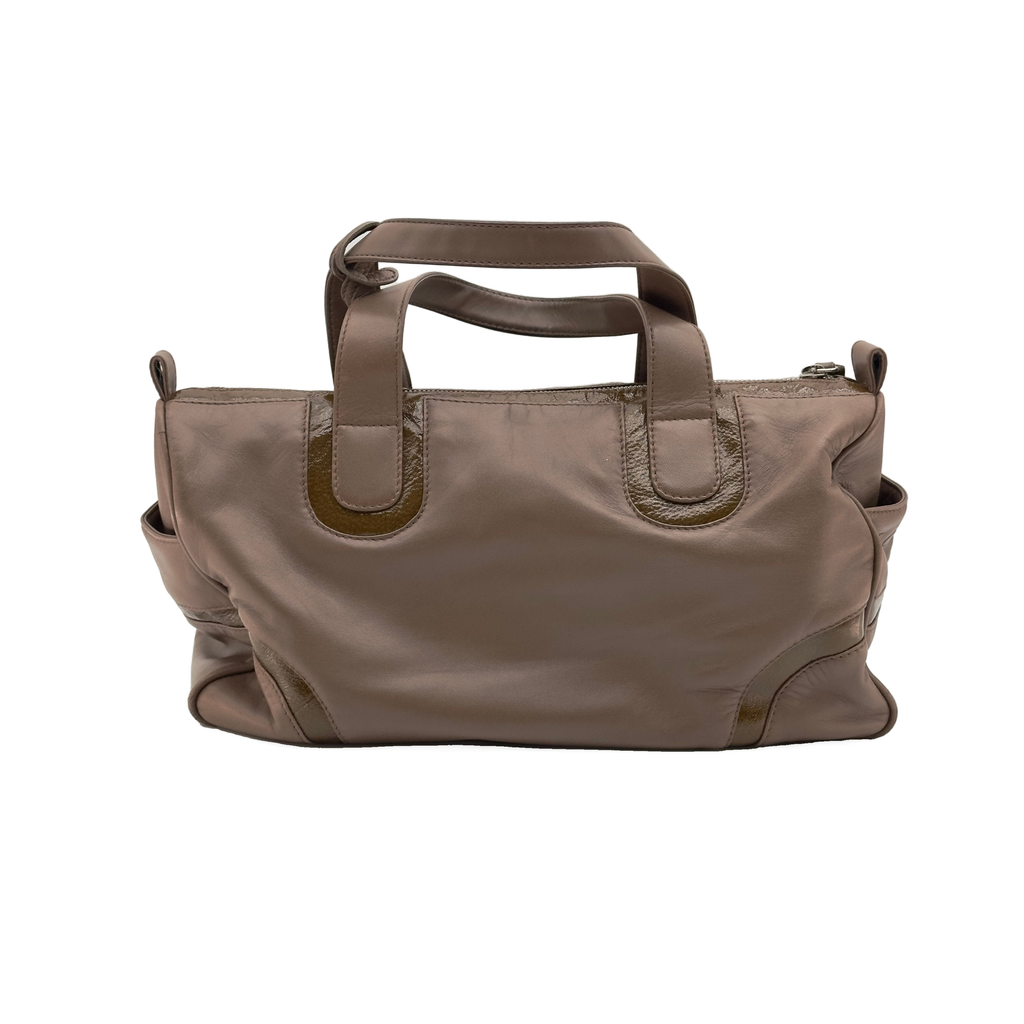 Loewe Nylon and Leather Anagram Small Beige Boston Bag