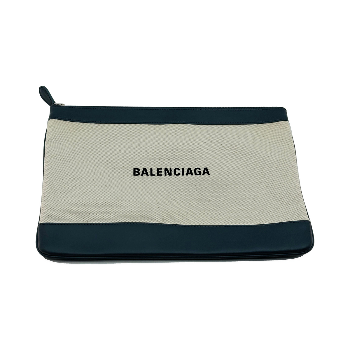 Balenciaga Cotton Canvas and Leather Navy Clip M Beige and Black Clutch Bag