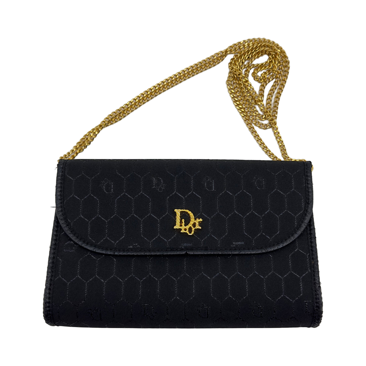 Dior Honeycomb PVC Logo Flap Small Black Chain Shoulder Bag
