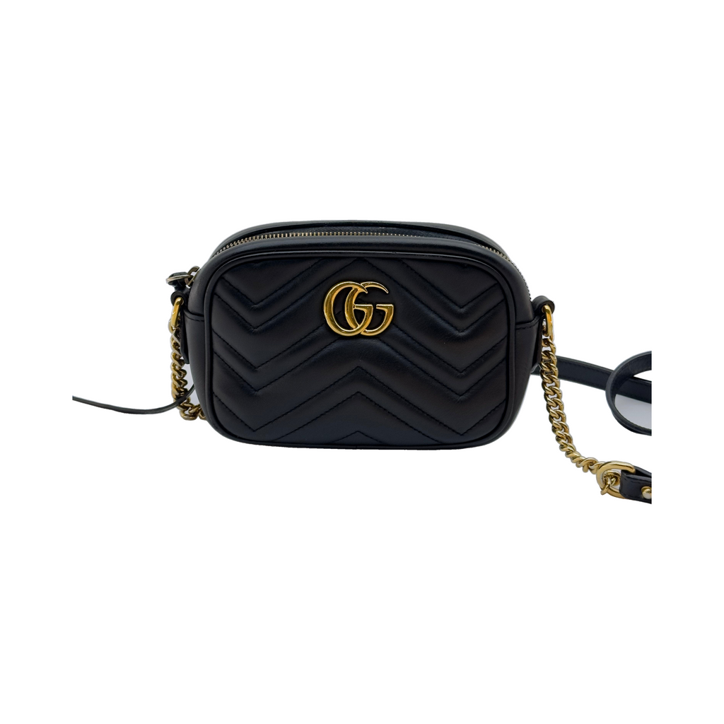 Gucci Matelassé Leather GG Marmont Mini Black Camera Bag