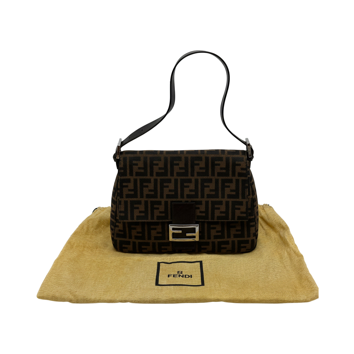 Fendi Zucca Canvas Baguette Medium Brown Shoulder Bag
