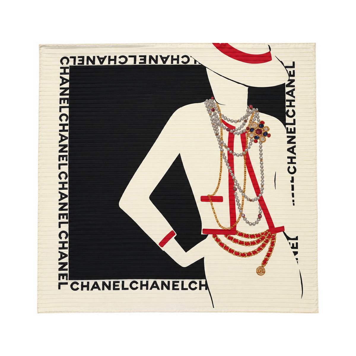 Chanel Jewelry Print Silk Navy Ivory Scarf